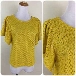 TEXTURE & THREAD Madewell Short Sleeve Mustard Yellow Perforated Shirt